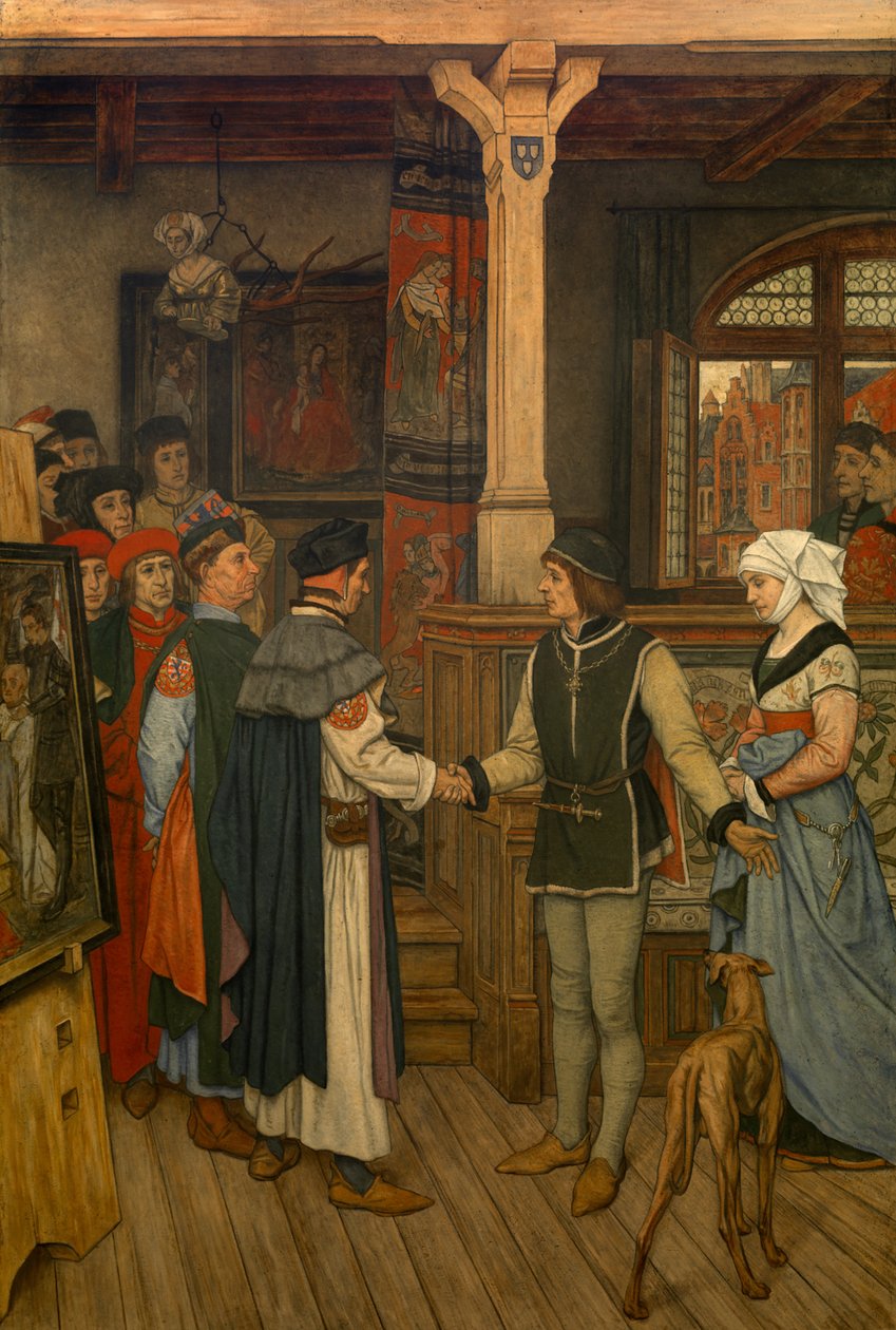 Magisters in the Workshop of Jan van Eyck, c.1895-1900 (nástěnná malba) od Albrecht de Vriendt