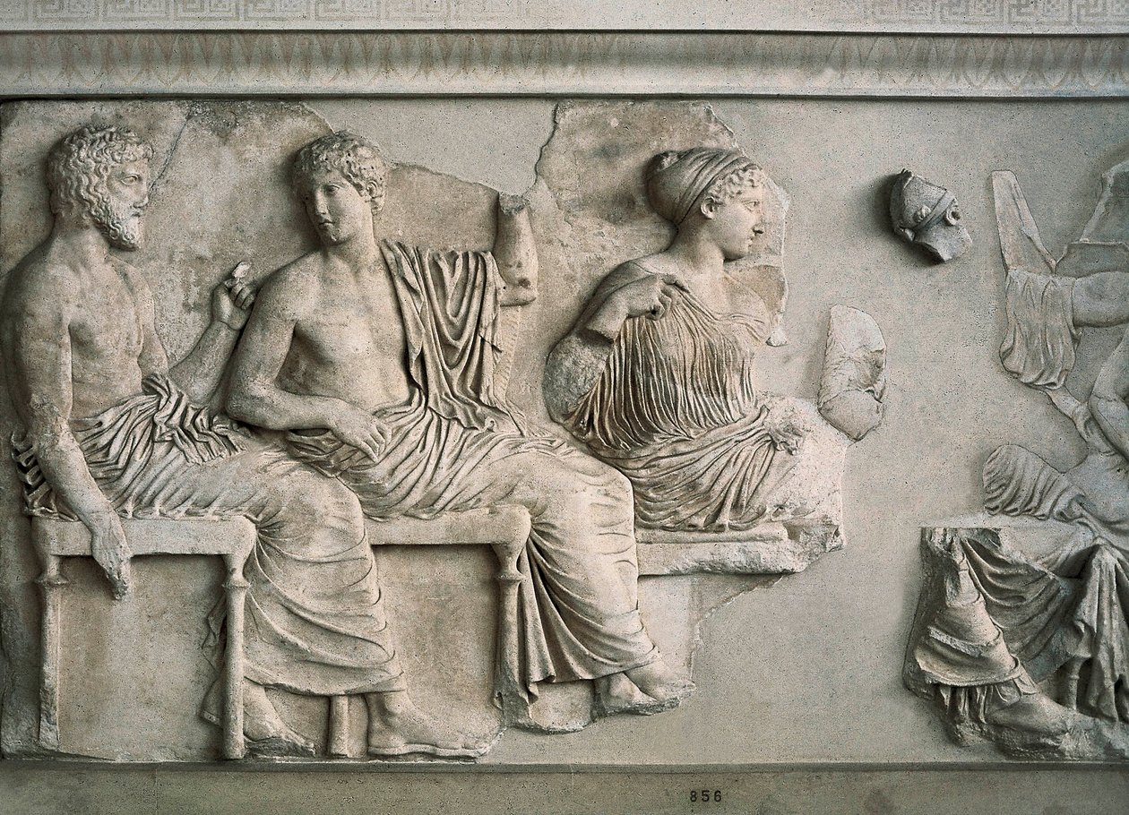 Poseidon, Apollo, Artemis a Afrodita zastoupeni na východním vlysu Parthenonu od Alcamenes (attr. to)