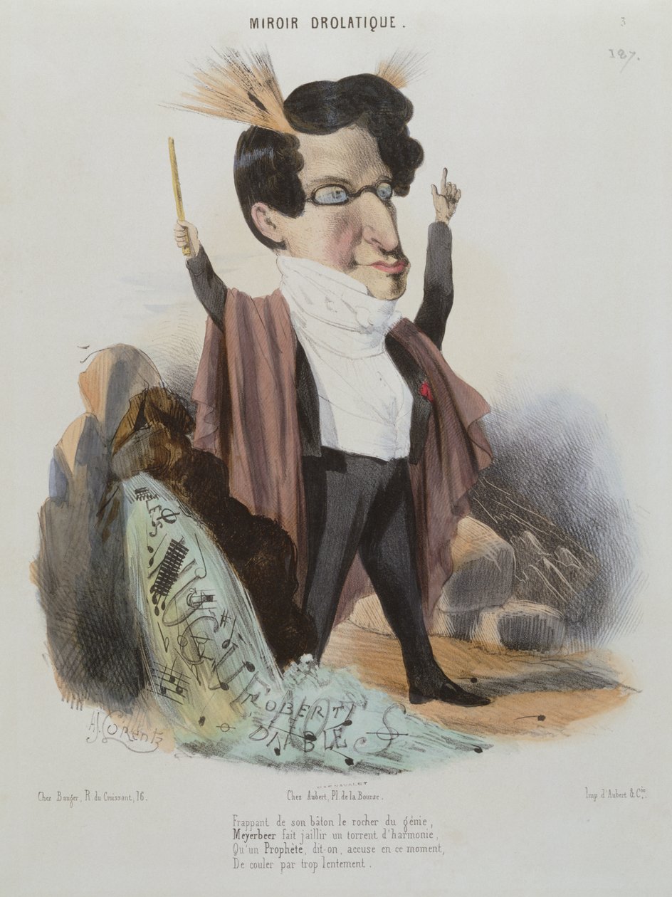 Karikatura Jakoba Meyerbeera (1791-1864) německý skladatel od Alcide Joseph Lorentz
