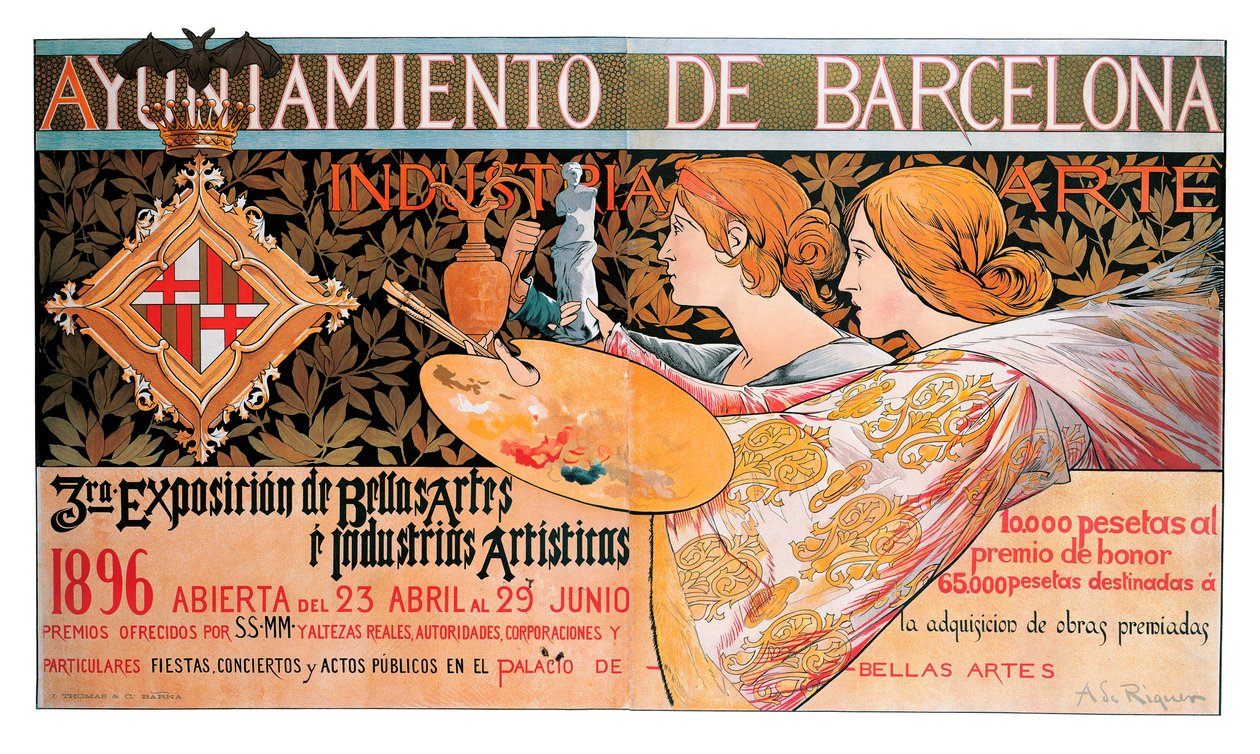 Plakát pro třetí "Výstavu výtvarného umění a uměleckého průmyslu" v Barceloně v roce 1896 - Litografie Alexandre de Riquer i Ynglada (1856-1920) od Alejandro de Riquer