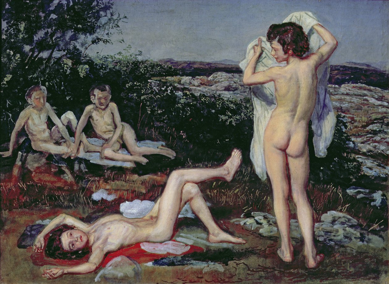 Čtyři nazí chlapci, studie k filmu "Zjevení Krista před lidmi", 1840-50 od Aleksandr Andreevich Ivanov