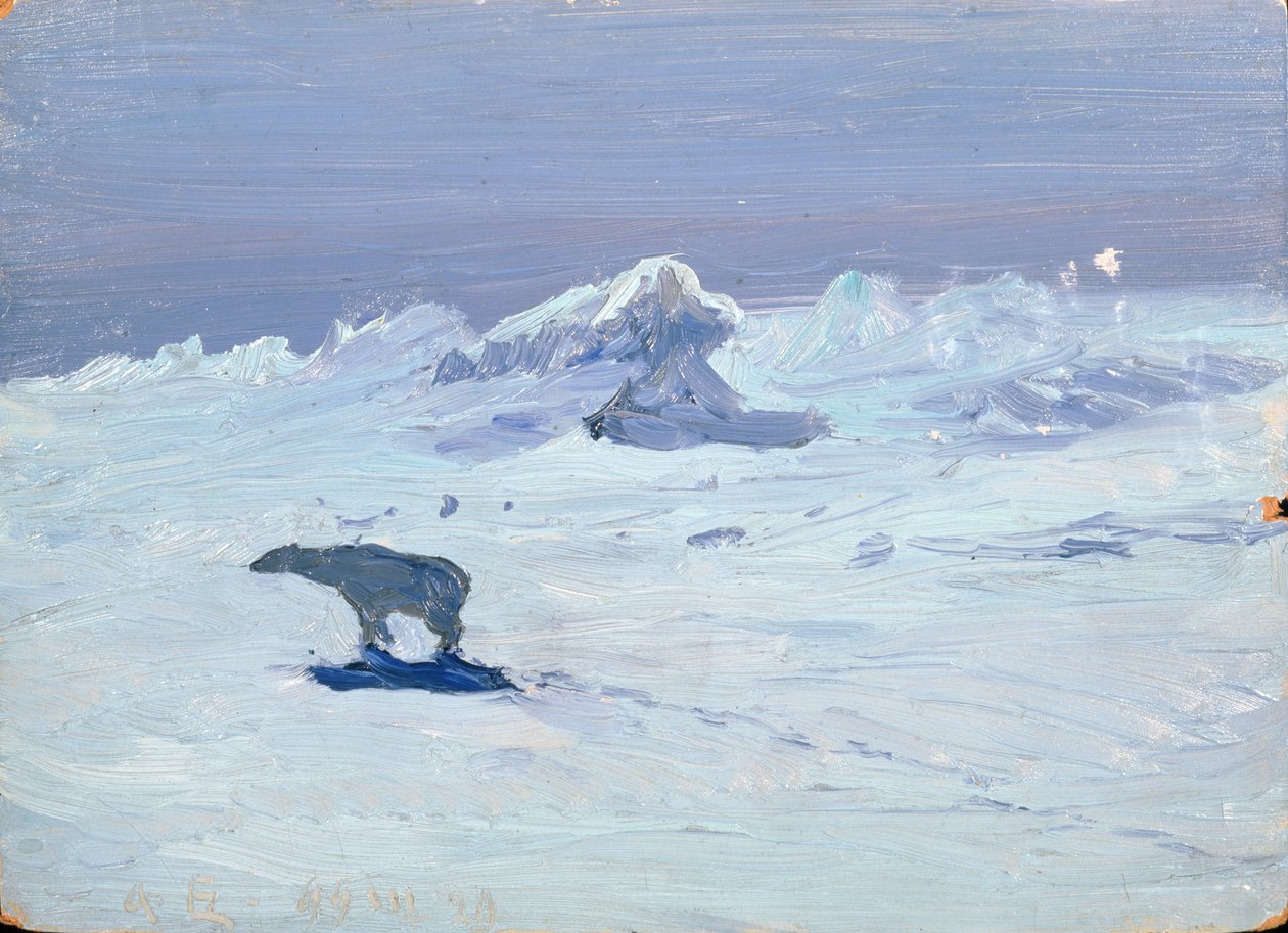 Lov ledního medvěda za měsíční noci, 1899 od Aleksandr Alekseevich Borisov