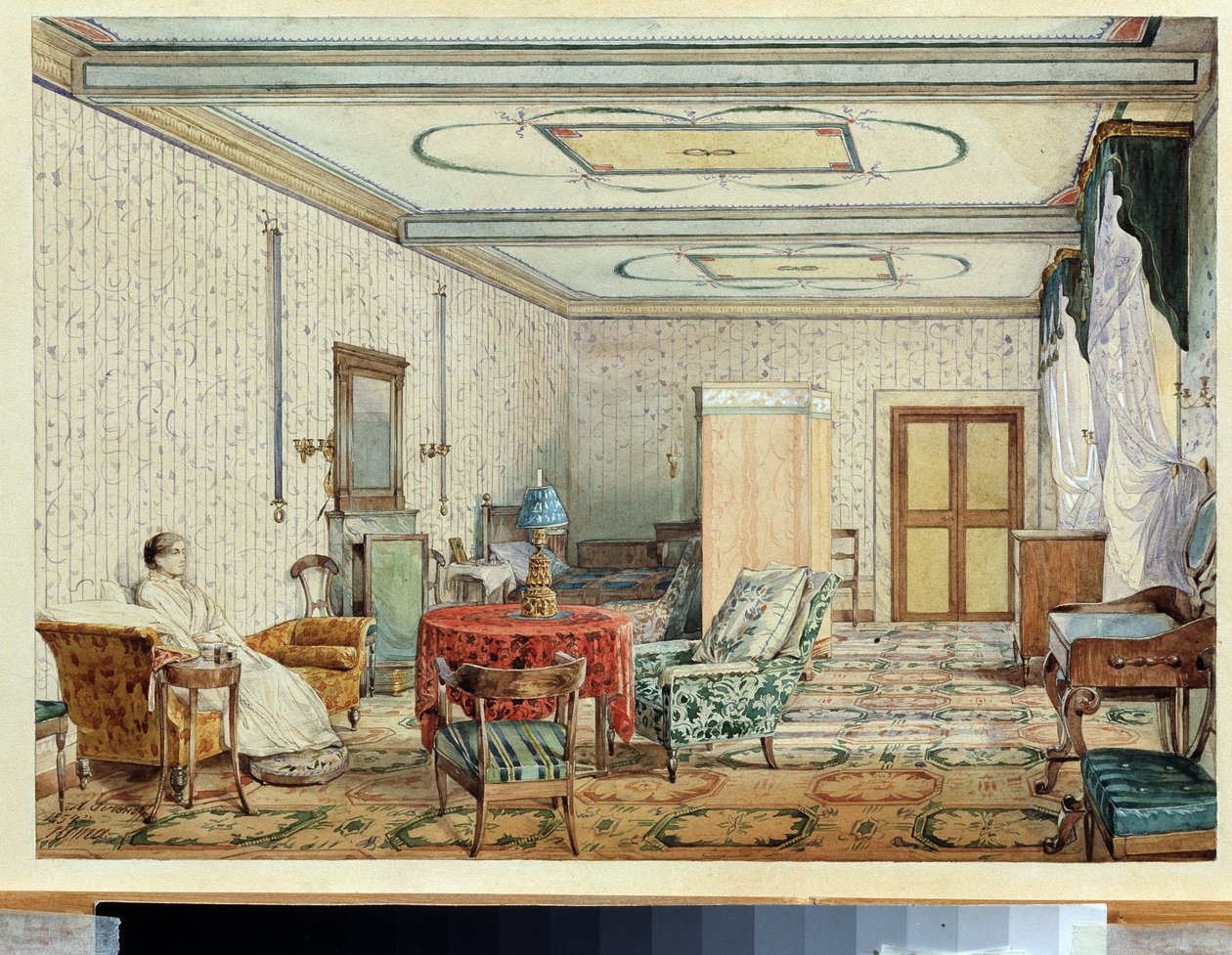 Interiér (interiér). Dílo Alexandra Andrejeviče Ivanova (1806-1858), akvarel a bílá na papíře, ruské umění 19. století. Státní muzeum umění, Nižnij Novgorod (Rusko) od Aleksandr Andreevich Ivanov