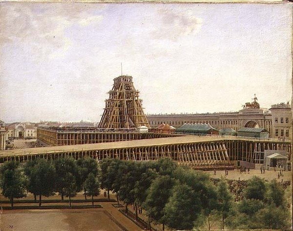 Zvednutí Alexandrova sloupu na Palácovém náměstí od Aleksandr Gavrilovich Denisov