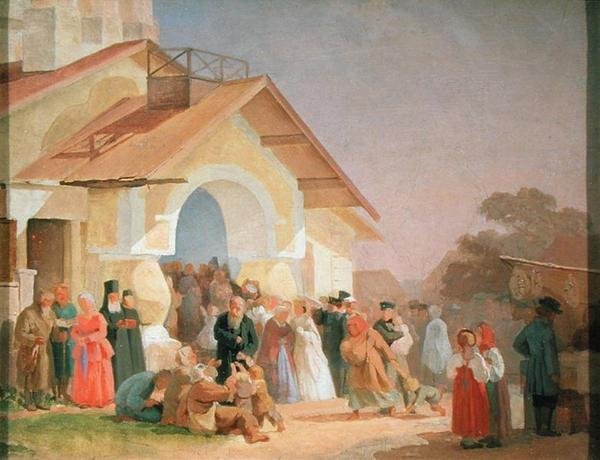 Vycházení z kostela v Pskově, 1863-64 od Aleksandr Ivanovich Morozov