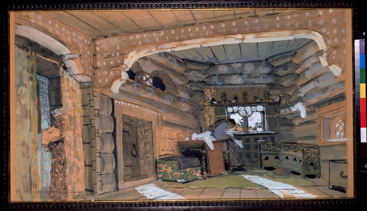 Přípravná výprava k opeře Pskovská panna N. Rimského Korsakova (Rimskij-Korsakov) (1844-1908). Popis interiéru od Aleksandr Jakovlevic Golovin