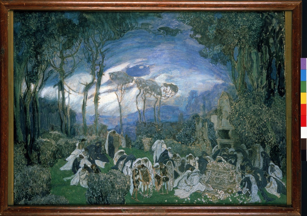 Přípravná výzdoba pro operu Orpheo et Eurydice od Christopha Willibalda Glucka (1714-1787) (scéna k opeře Orpheo a Euridice od Ch. Glucka). Práce Alexandra Jakovleviče Golovina (Alexandre Golovine) (1863-1930), kvaš a pastel na plátně od Aleksandr Jakovlevic Golovin
