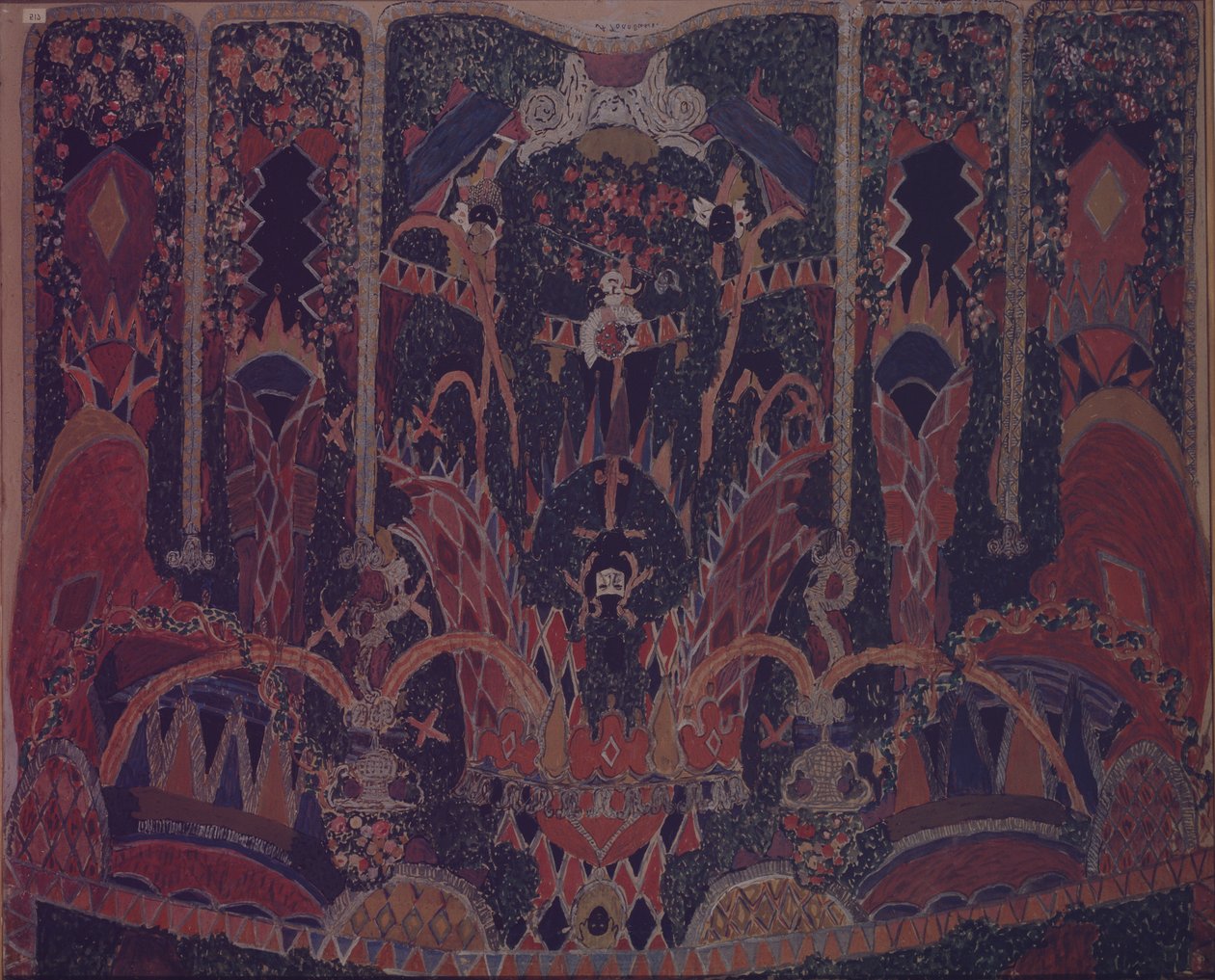 Návrh Maškarní opony pro divadelní hru Maškaráda M. Lermontova, 1917 od Aleksandr Jakovlevic Golovin
