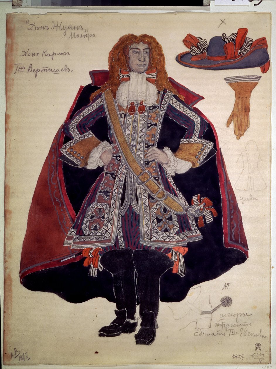 Návrh kostýmů pro hru Dom Juan od Moliere (Jean Baptiste Poquelin od Aleksandr Jakovlevic Golovin