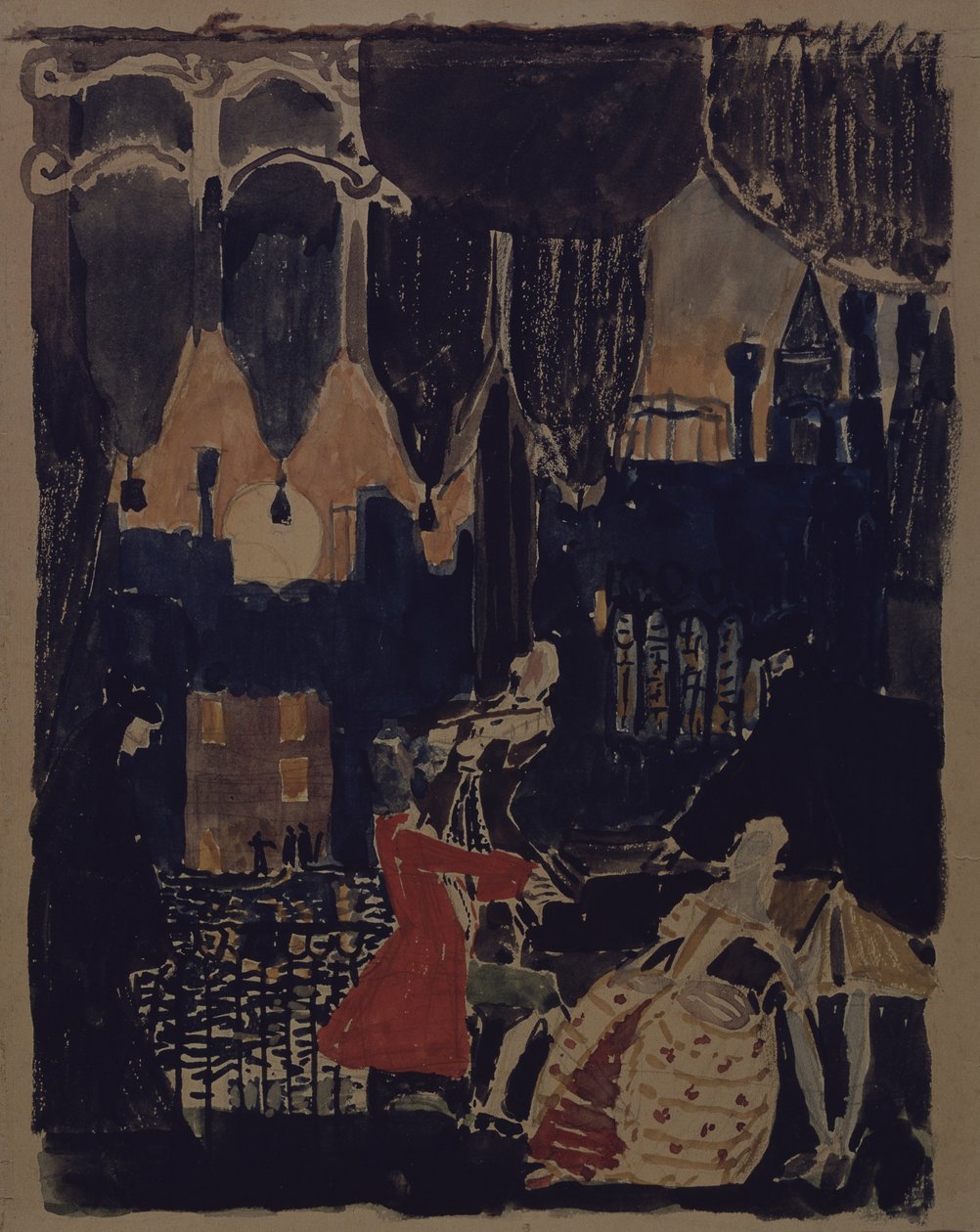 Scénický návrh k opeře Mozart a Salieri N. Rimského-Korsakova, 1902 od Aleksandr Jakovlevic Golovin