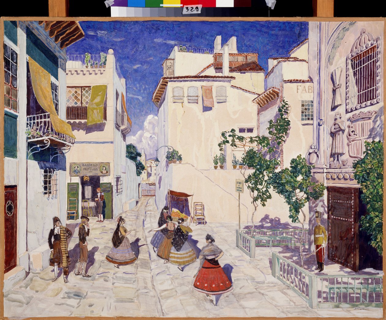 Une rue a Seville (Španělsko), Dekor pro operu Carmen od Georgese Bizeta (1838-1875) (Ulice v Seville, Scéna pro operu Carmen od G. Bizeta). Dílo Alexandra Jakovleviče Golovina (Alexander Golovin) (1863-1930), tempera na papíře od Aleksandr Jakovlevic Golovin
