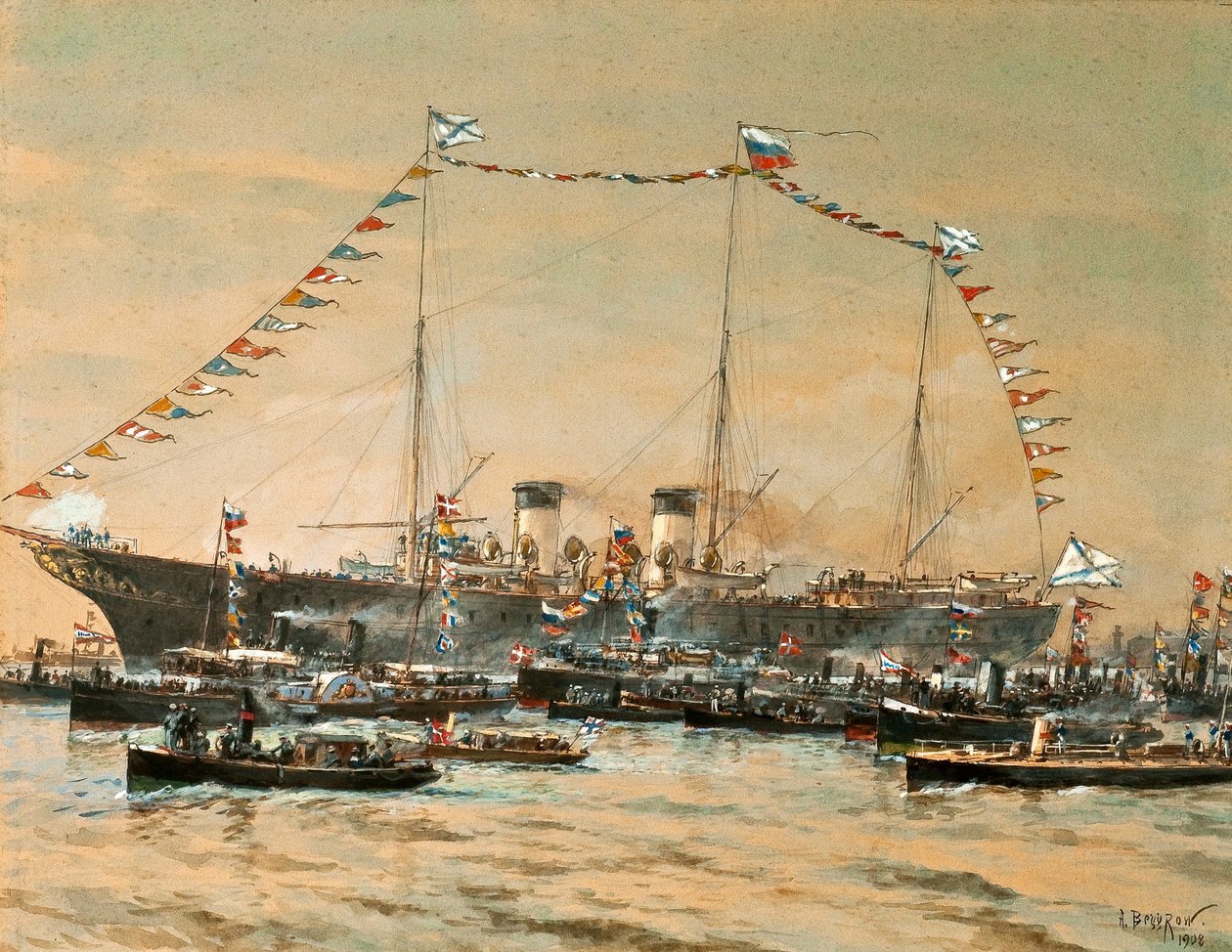 Císař Nicholas II na návštěvě své Yacht Polestar, 1908 od Aleksandr Karlovich Beggrov