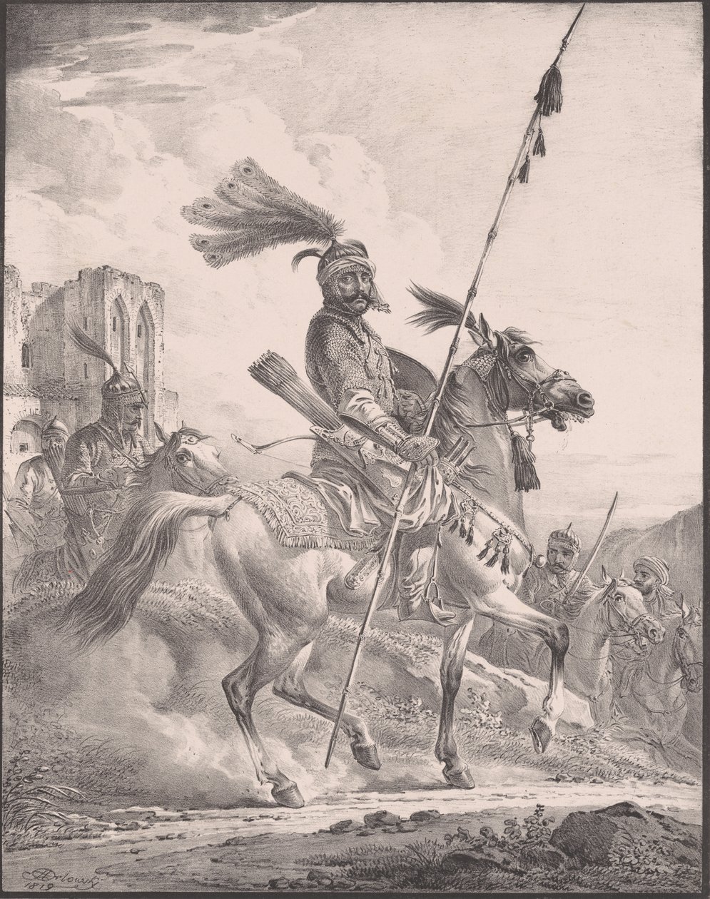 Kurd ve vojenské zbroji na koni, 1819., 1819. od Aleksandr Orlovsky