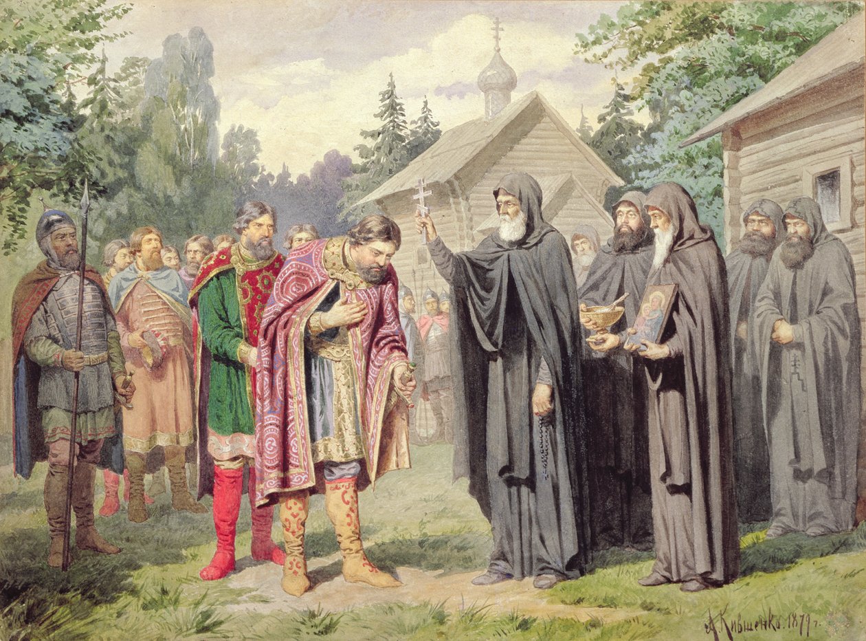 Kníže Dimitrij a svatý Sergej v Redoneži před bitvou s Tatary, 1880 od Aleksei Danilovich Kivshenko