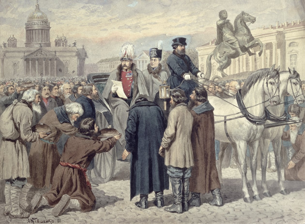 Císař Alexander II vyhlašuje emancipační reformu z roku 1861, 1880 od Aleksei Danilovich Kivshenko
