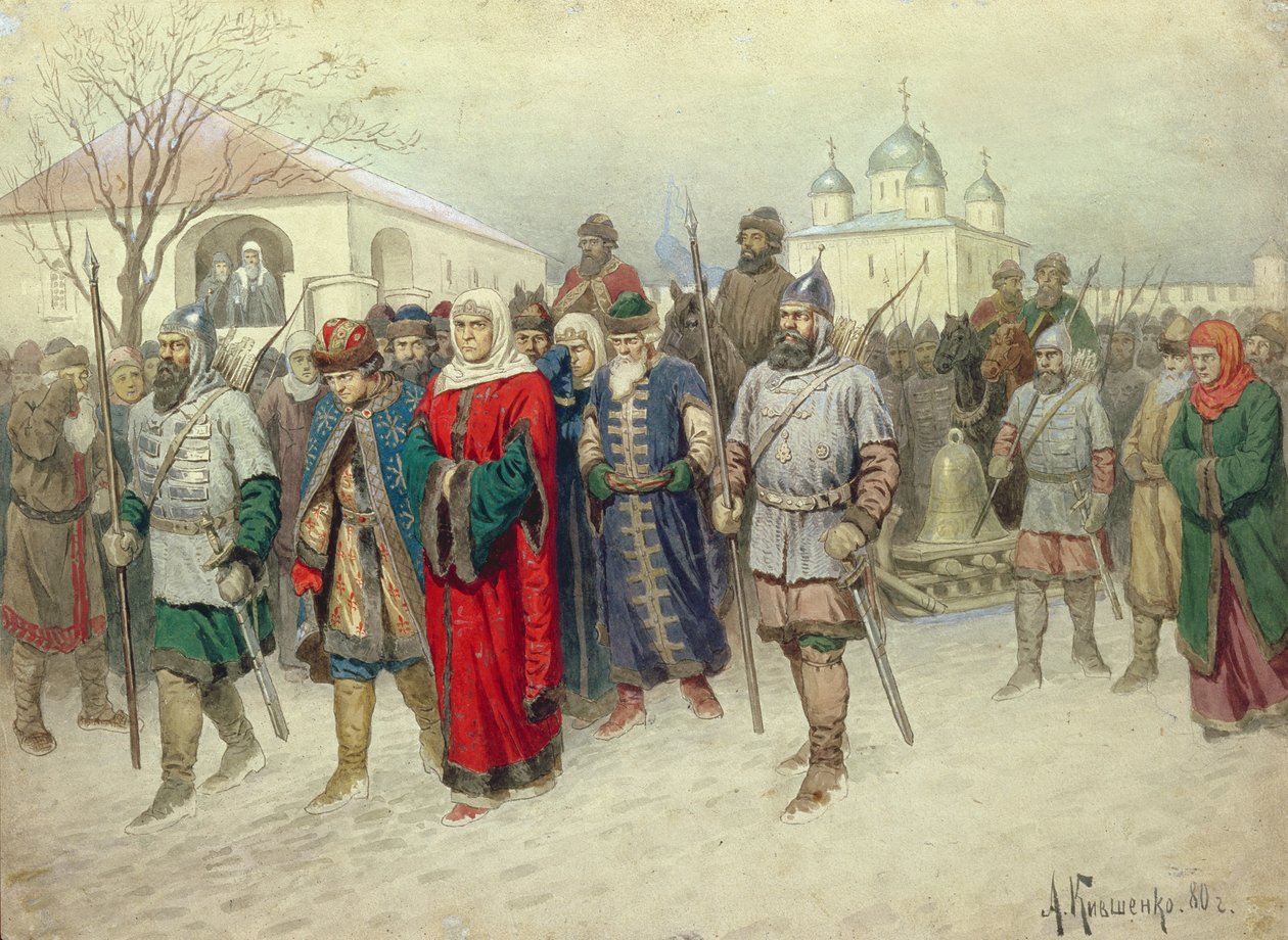 Spojení Velkého Novgorodu, odjezd Novgorodanů do Moskvy, 1880 od Aleksei Danilovich Kivshenko