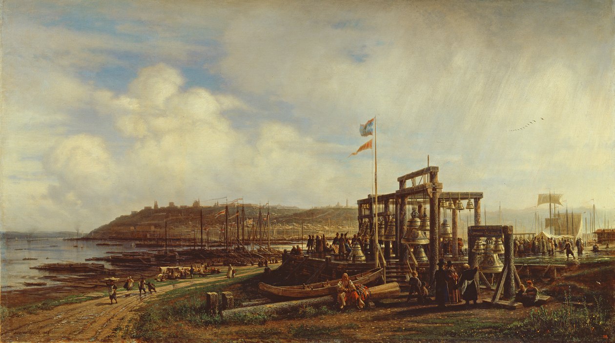 Zvonové stánky na trhu v Nižním Novgorodu, 1862 od Aleksei Petrovich Bogolyubov