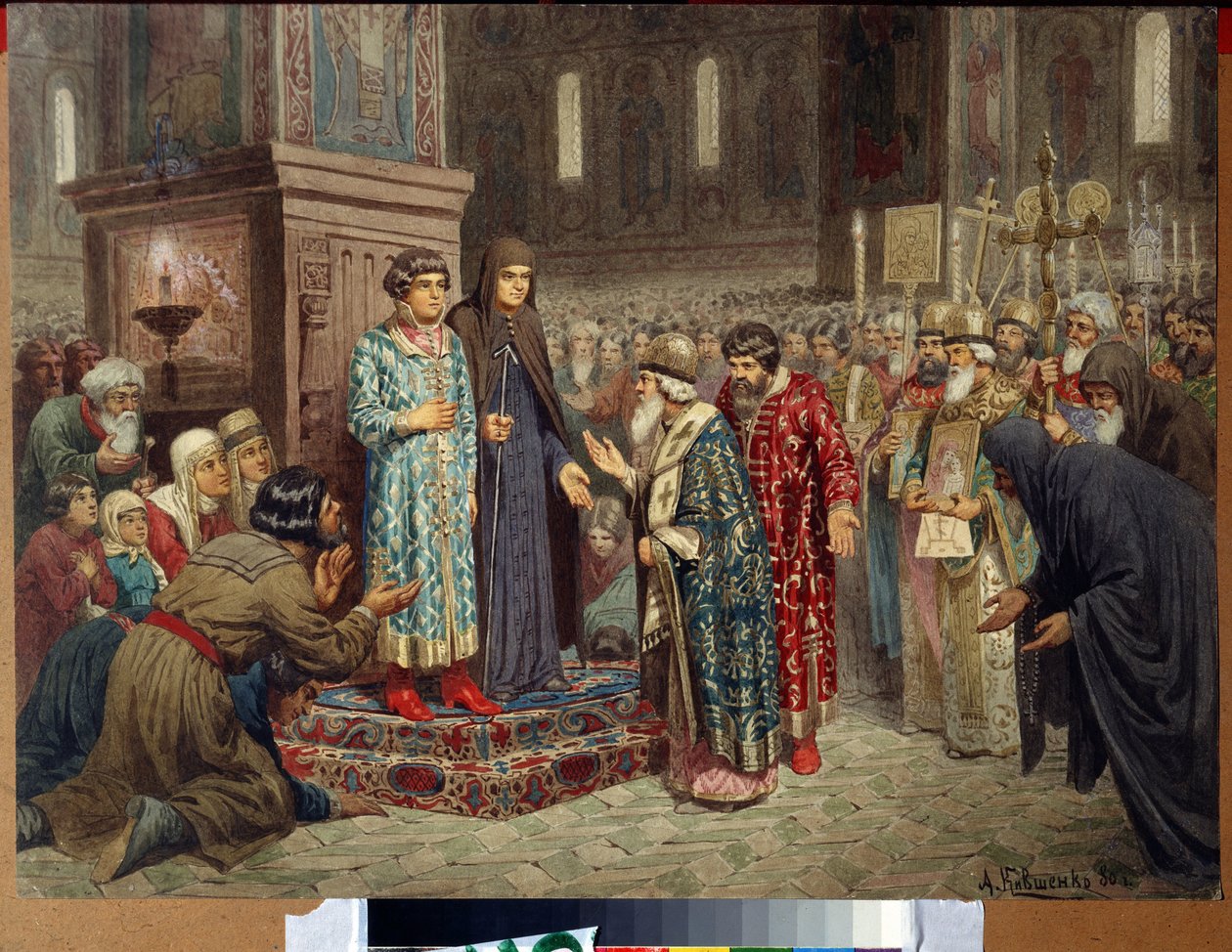 Zvolení Michela Romanova do carské hodnosti 14. března od Aleksei Danilovich Kivshenko