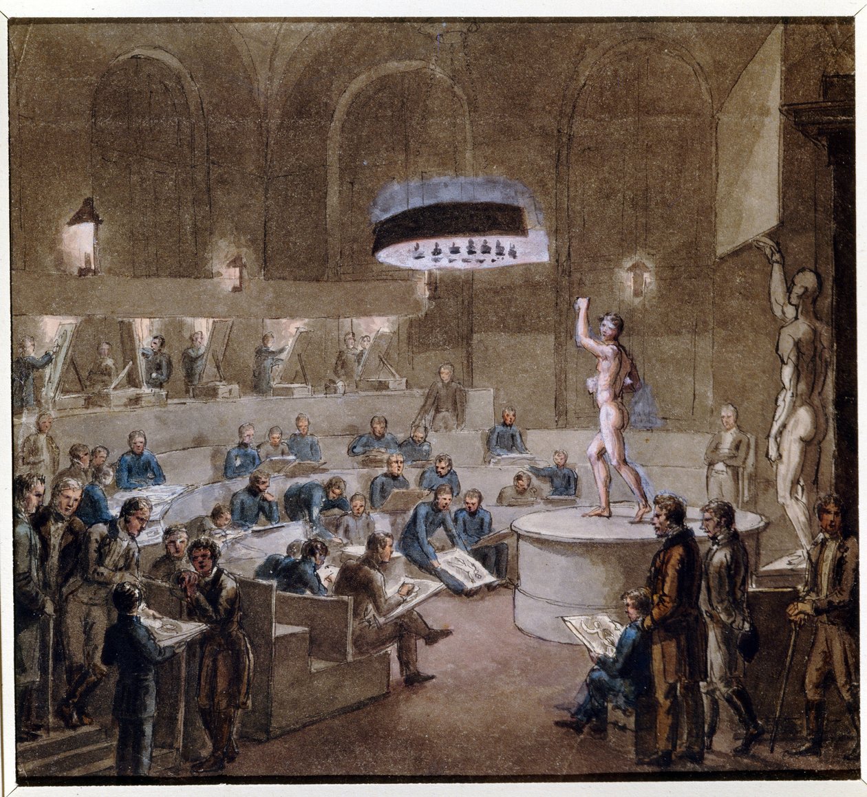 Lekce podle živých modelů na Akademii umění (Modelka na Akademii umění). Dílo Alexeje (Alexis) Gavriloviče Venetsianova (1780-1847), akvarel na papíře od Aleksei Gavrilovich Venetsianov