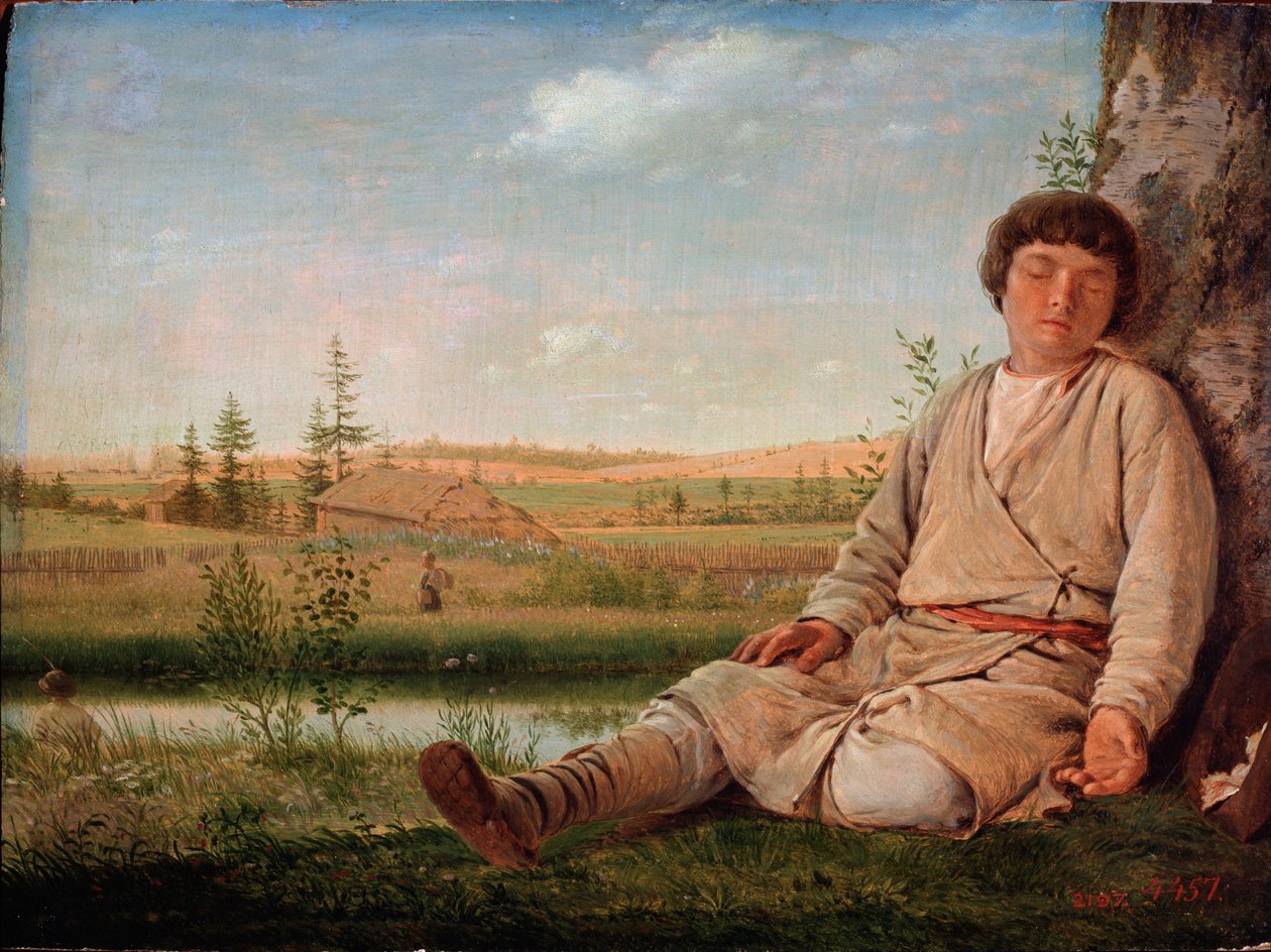 Garcon berger endormi (spící ovčák) - Peinture de Alexey Gavrilovich Venetsianov (1780-1847), huile sur toile od Aleksei Gavrilovich Venetsianov