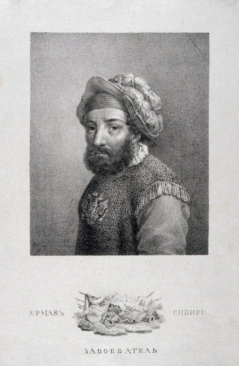 Portrét vůdce kozáků, dobyvatel Sibiře Jermak Timofejevič -1585, 1818 od Aleksei Gavrilovich Venetsianov