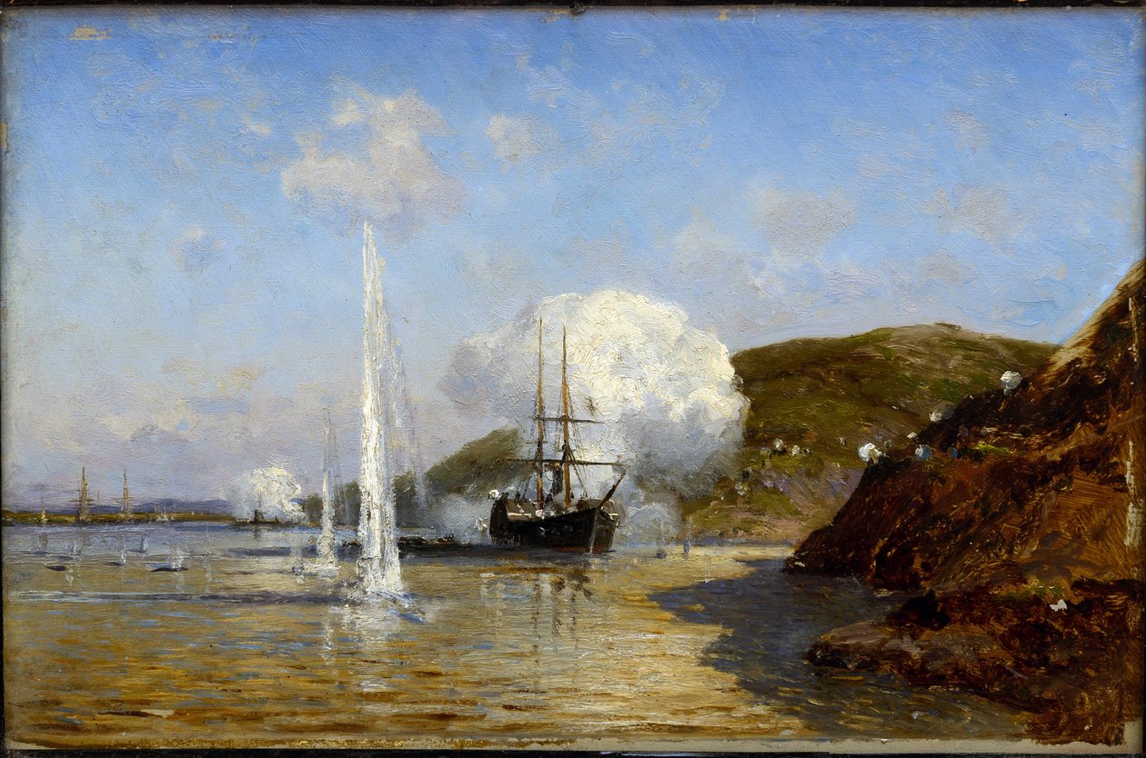 Guerre russo-turque de 1877-1878 - Akce Nikolaje Skrydlova (1844-1918) na Dunaji par Alexej Petrovič Bogolyubov (Bogoliubov ou Bogolioubov) (1824-1896) od Aleksei Petrovich Bogolyubov