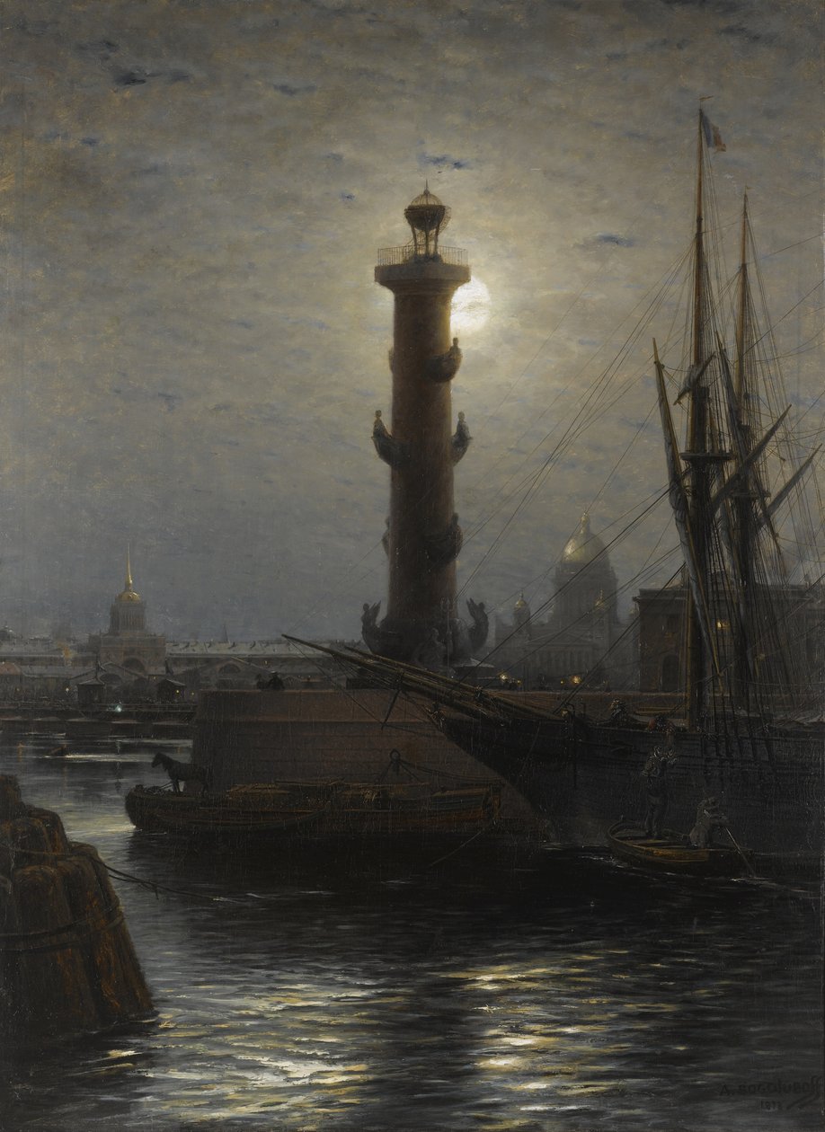 Rostrální sloup poblíž burzy v Petrohradě, 1878 od Aleksei Petrovich Bogolyubov