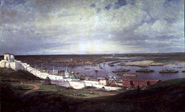 Pohled na Nižnij Novgorod (olej na plátně) od Aleksei Petrovich Bogolyubov