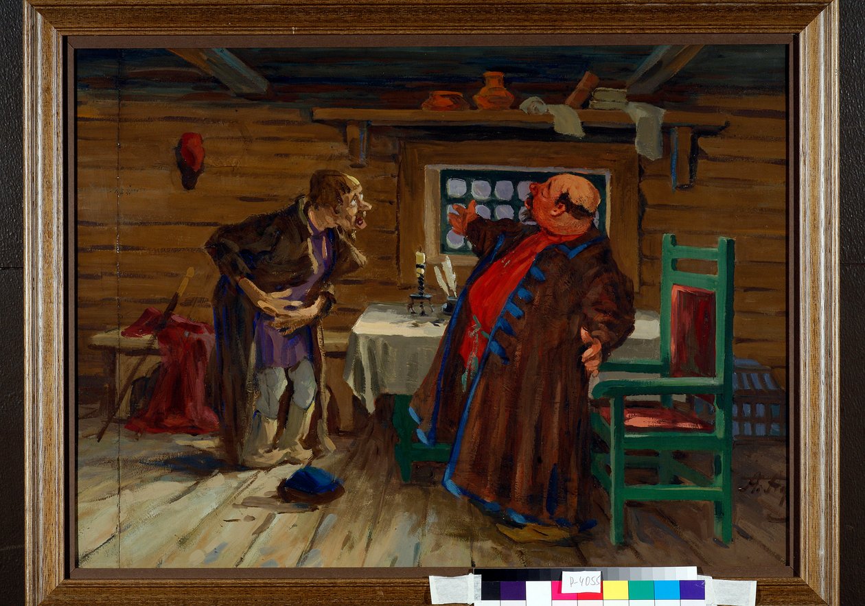 Pacient se jde léčit k jáhnovi - Práce Alexeje Fjodoroviče Afanasjeva (Alexis Afanasjev) (1850-1920), cca 1910, kvaš na papíře - Pacient přišel k jáhnovi... Kvaš na papíře Alexeje Fjodoroviče Afanasjeva (1850 -1920), c1910 - 48 od Aleksey Fyodorovich Afanasiev