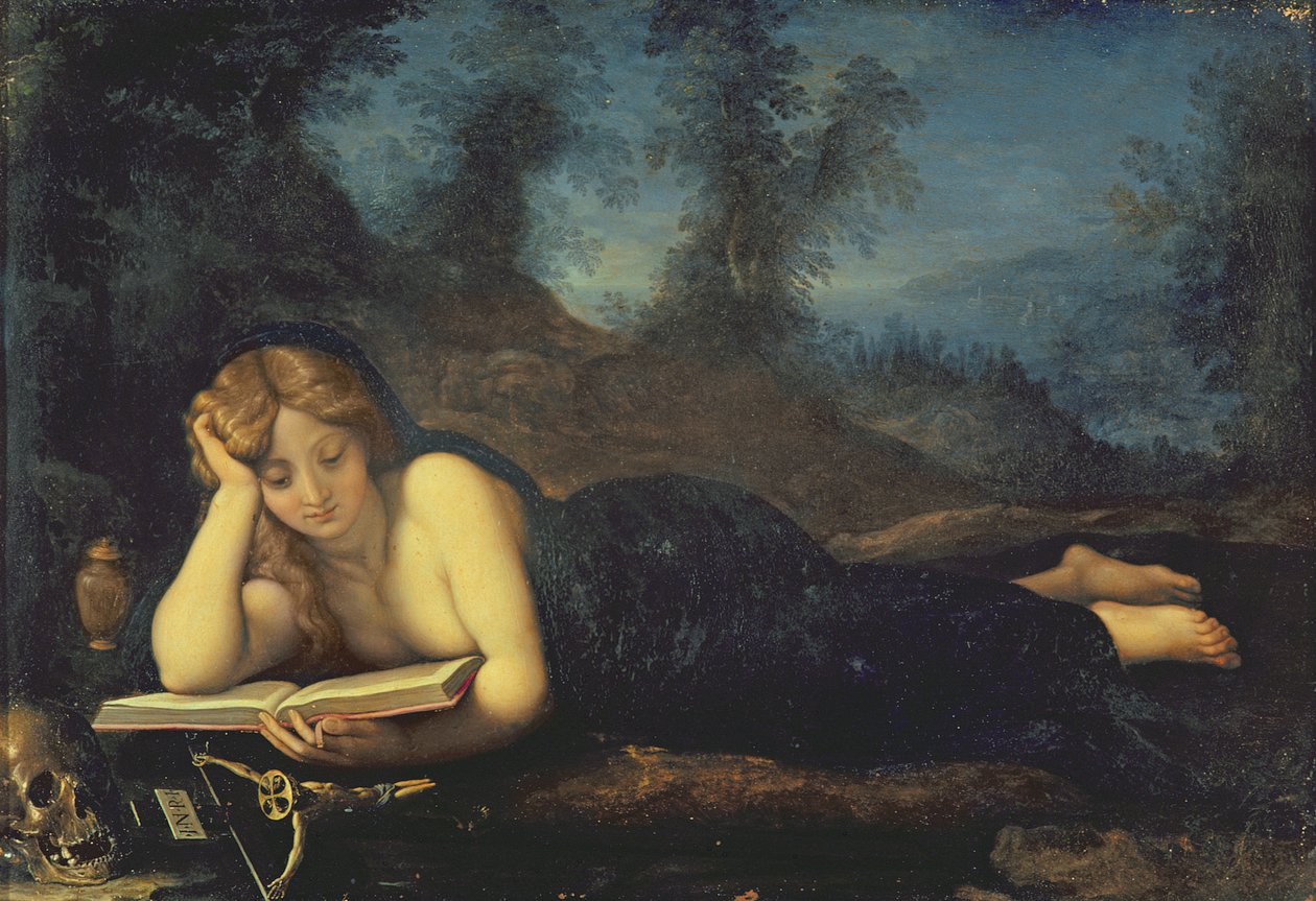 Máří Magdaléna na poušti (olej na mědi) od Alessandro Allori