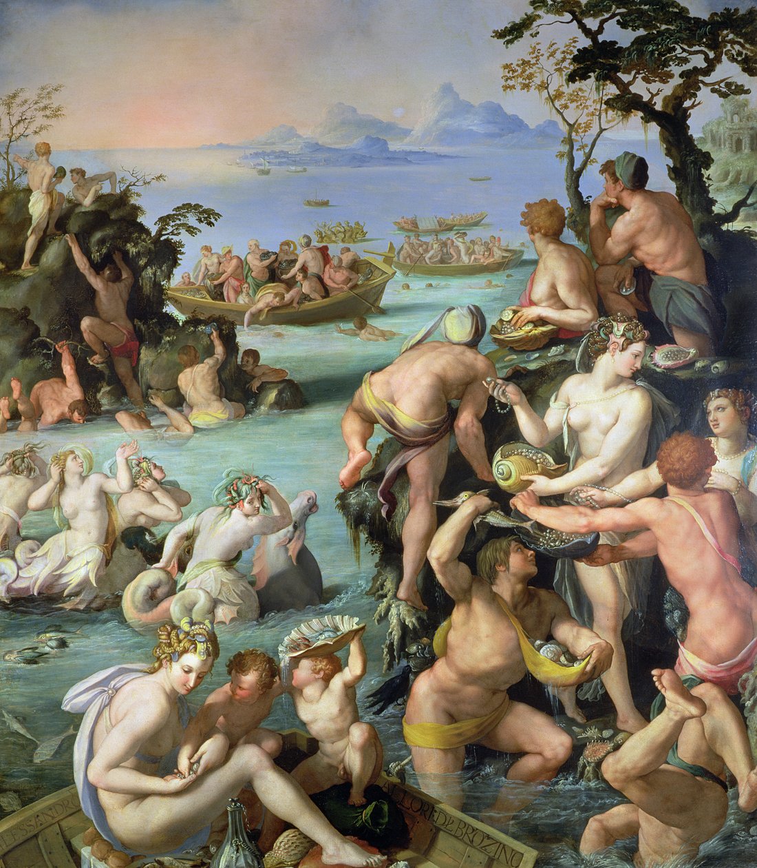 The Pearl Fishers, 1572 (břidlice) od Alessandro Allori