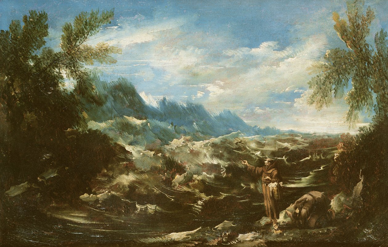 Svatý Antonín z Padovy káže rybám v Rimini, kolem roku 1720-25 od Alessandro Magnasco