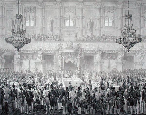 Státní banket u příležitosti korunovace Ferdinanda I. (1793-1875) od Alessandro (after) Sanquirico