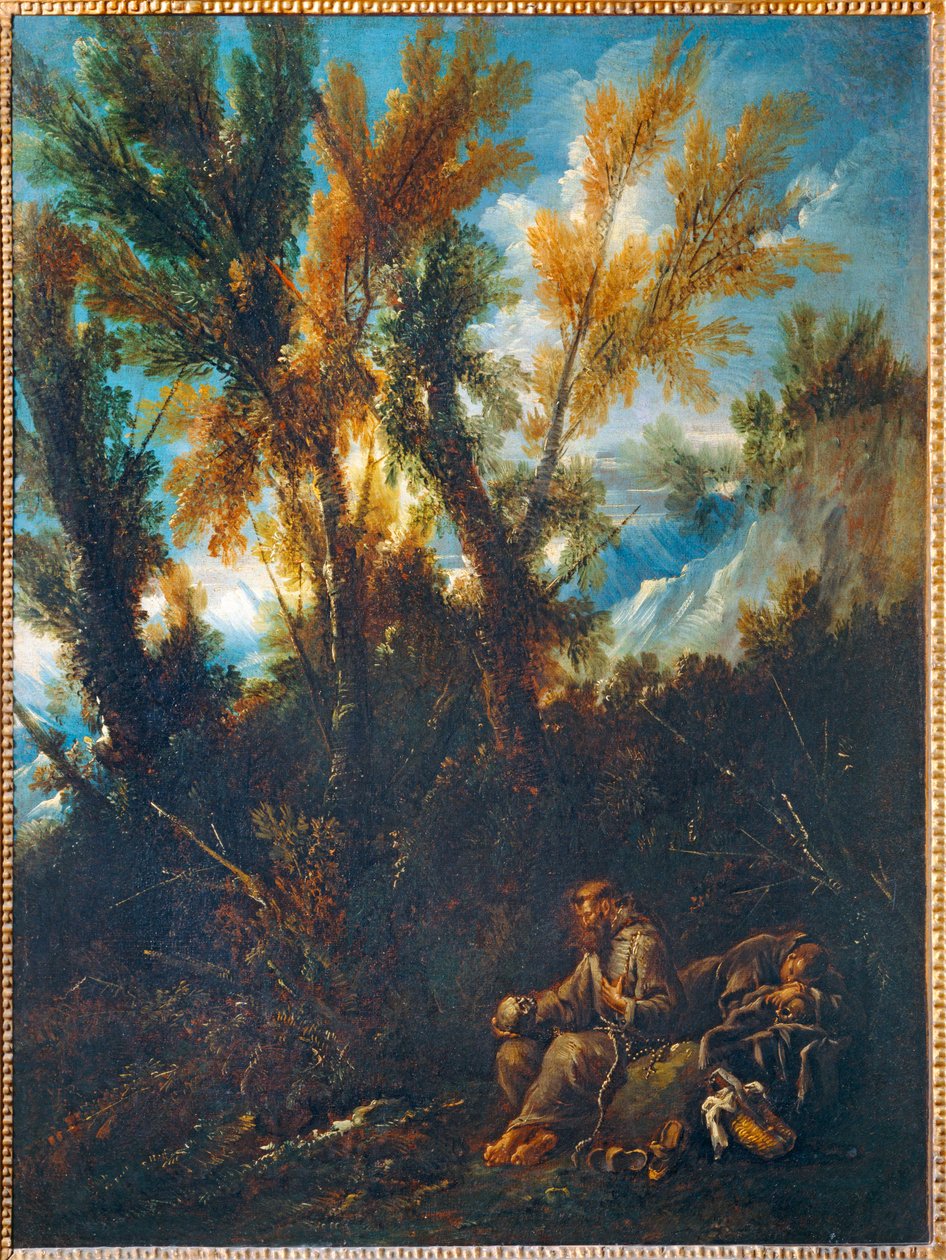 Deux ermites dans un bois - Dva poustevníci v předjaří ... od Alessandro (style of) Magnasco