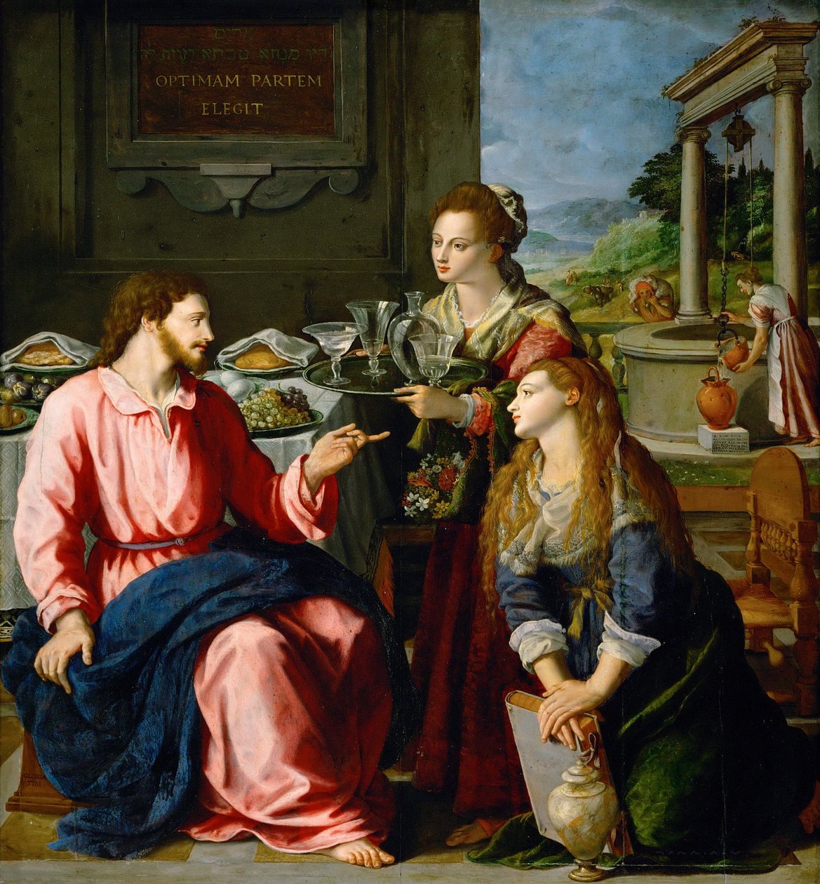 německy: Christus bei Maria und Martha Kristus v domě Marty a Marie od Alessandro Allori