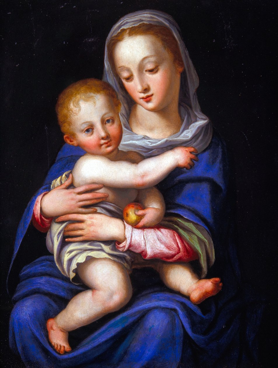 Madona s dítětem (olej na postříbřené mědi) od Alessandro Allori