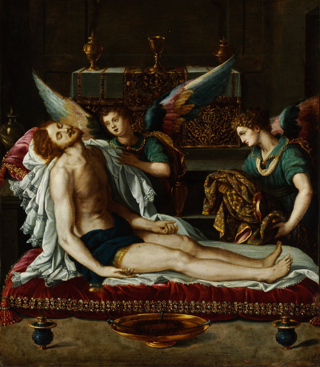 Kristovo tělo pomazané dvěma anděly od Alessandro Allori