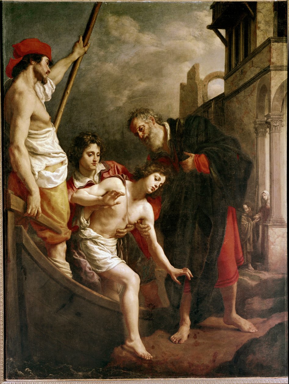 Pohostinnost St Julian (olej na plátně od Alessandro Allori