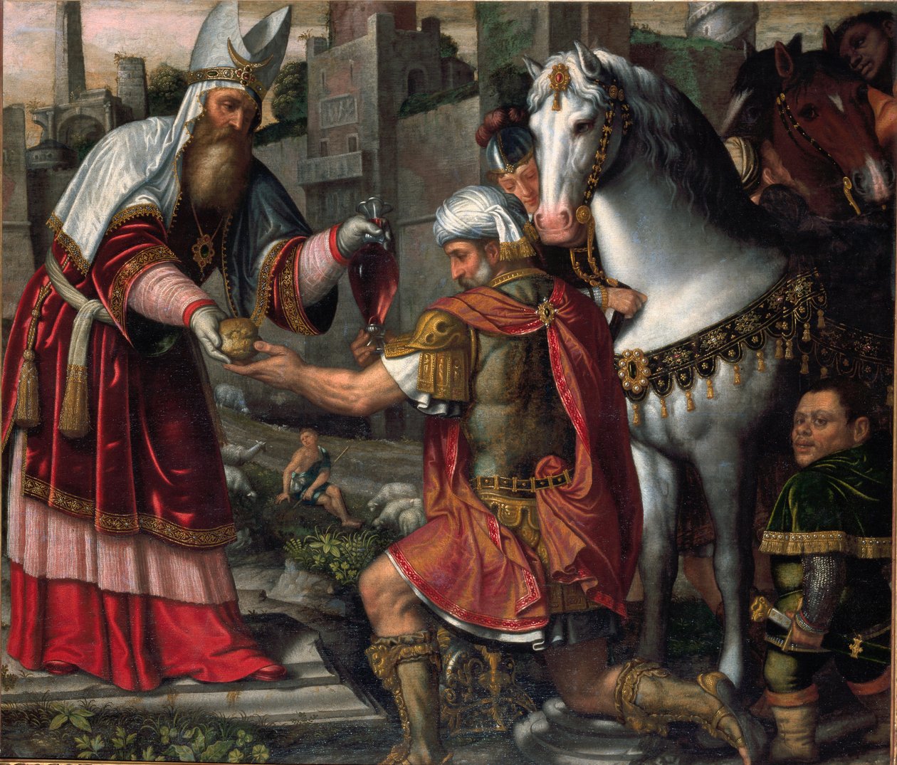 Setkání Abrahama a Melchisedeka (malba od Alessandro Bonvicino Moretto