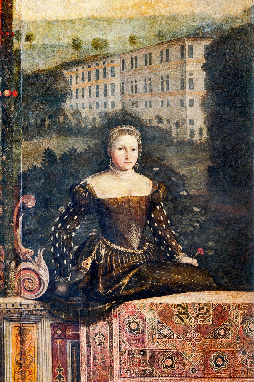 Portrét šlechtičny, detail Malé komnaty urozených dam (olej na plátně nalepeném na stěnách) od Alessandro Bonvicino Moretto