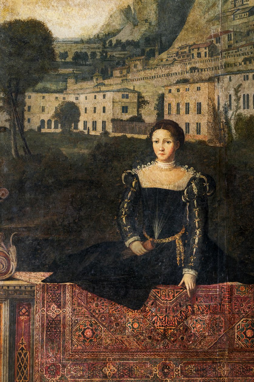 Portrét šlechtičny, detail Malé komnaty urozených dam (olej na plátně nalepeném na stěnách) od Alessandro Bonvicino Moretto