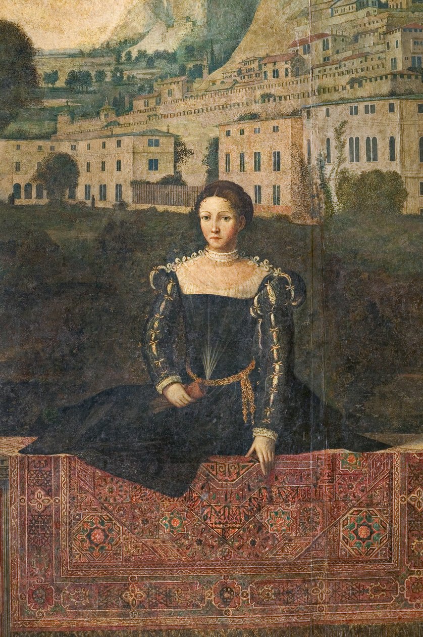 Portrét šlechtičny, detail Malé komnaty urozených dam (olej na plátně nalepeném na stěnách) od Alessandro Bonvicino Moretto