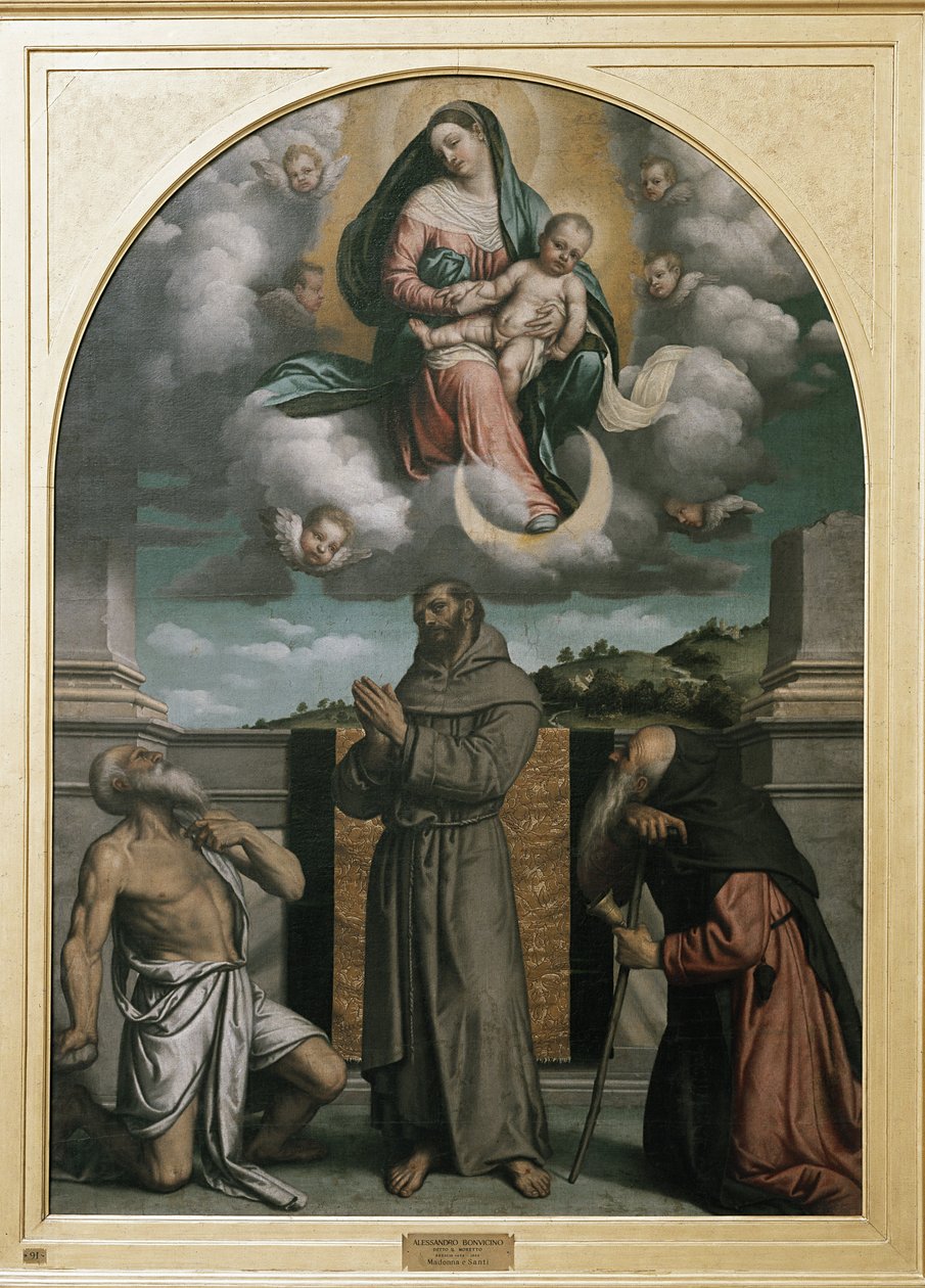 Panna a dítě ve slávě, se svatým Jeronýmem, svatým Františkem z Assisi a svatým Antonínem (olej na plátně, kolem 1543) od Alessandro Bonvicino Moretto