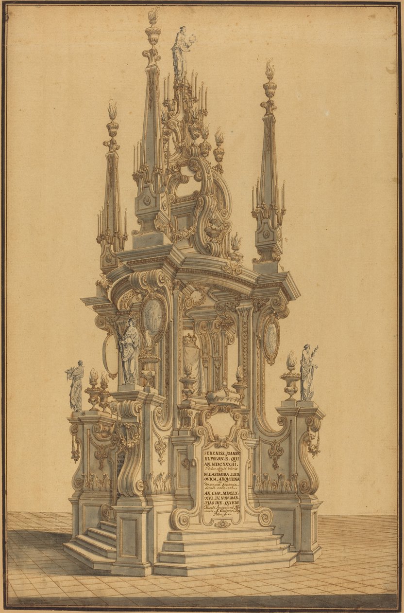 Velkolepý katafalque na počest Jana III., polského krále od Alessandro Galli Bibiena