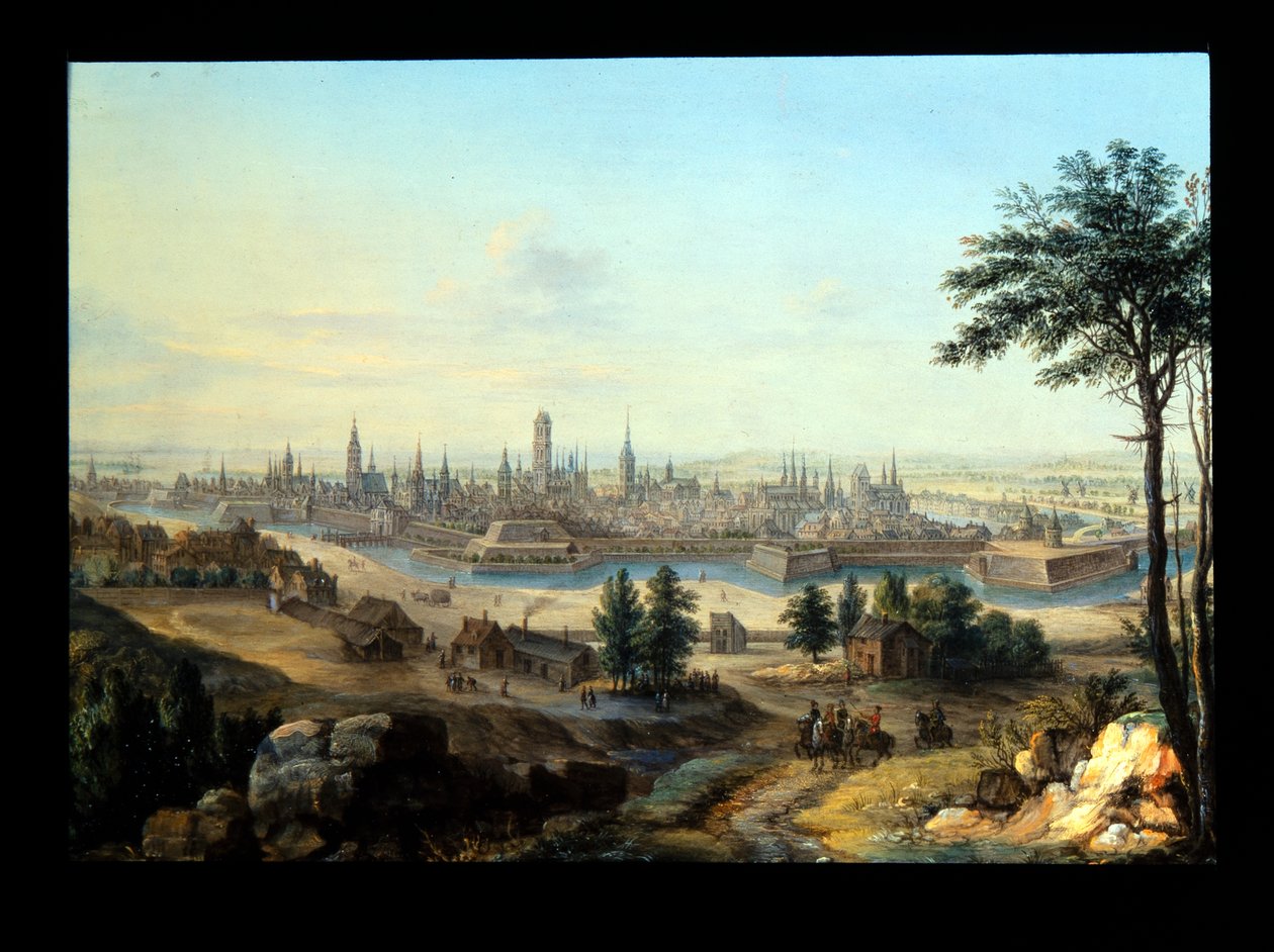 Pohled na Gdaňsk; Capriccio Pohled na palác (kov: postříbřená měď) od Alessandro Greuenbroeck