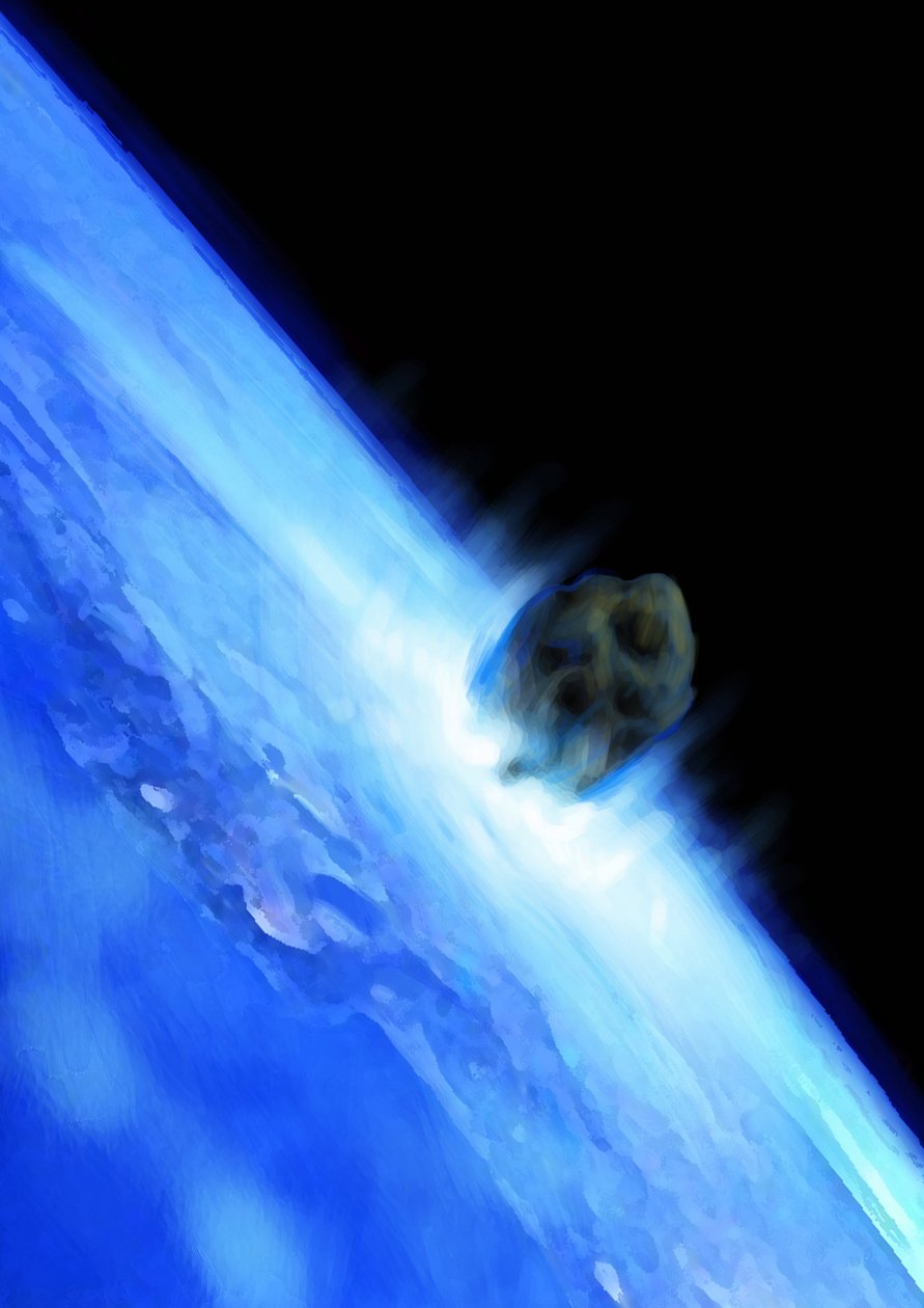 Asteroid srážející se k Zemi, ke konci světa. Kresba Alessandro Lonati. 2012. od Alessandro Lonati
