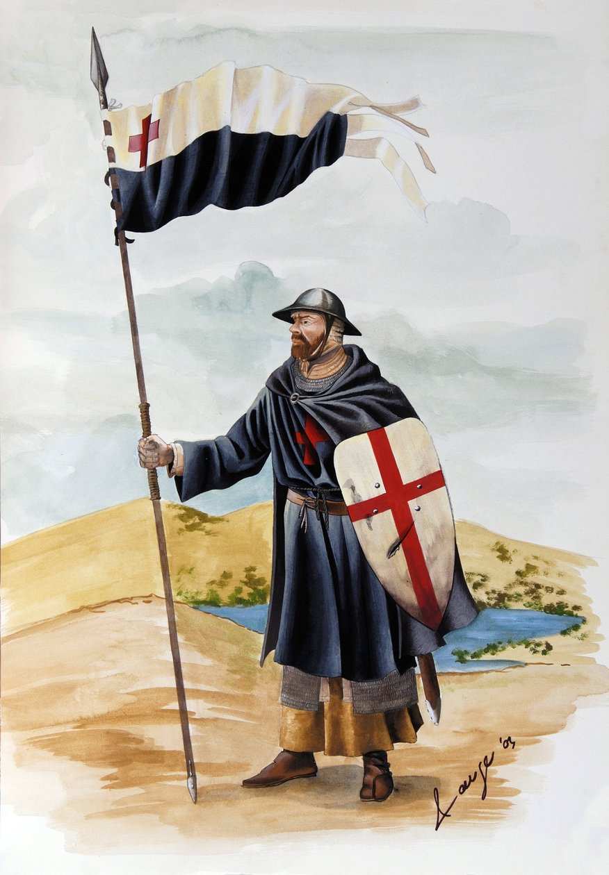 Ristiretket: Temppeliritarikunnan ritari, jolla on musta mekko Punaisen Ristin kanssa. Kuvitus Alessandro Lonati od Alessandro Lonati