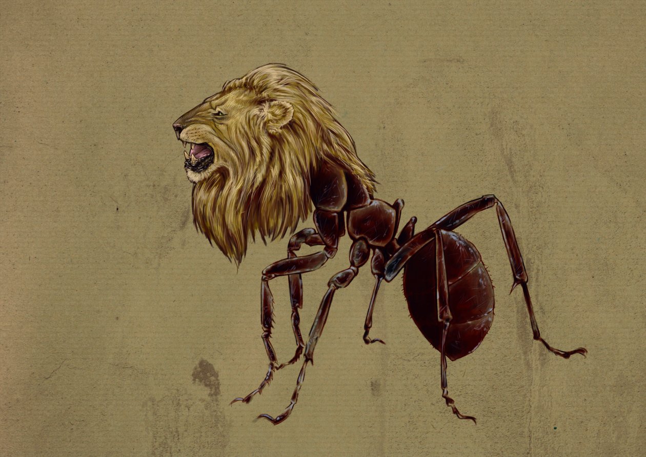 Fantastická monstra a stvoření, kryptozoologie: znázornění Myrmecoleona, mravence se lví hlavou - Kresba Alessandra Lonatiho, 2012 od Alessandro Lonati