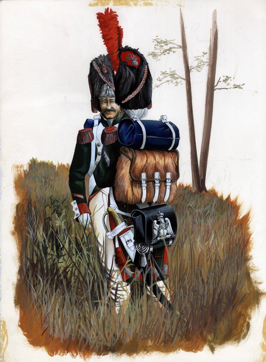 První císařství (1804-1814 a 1815): Granátníci z Královské gardy Velké napoleonské Armee v Itálii. Kresba Alessandro Lonati od Alessandro Lonati