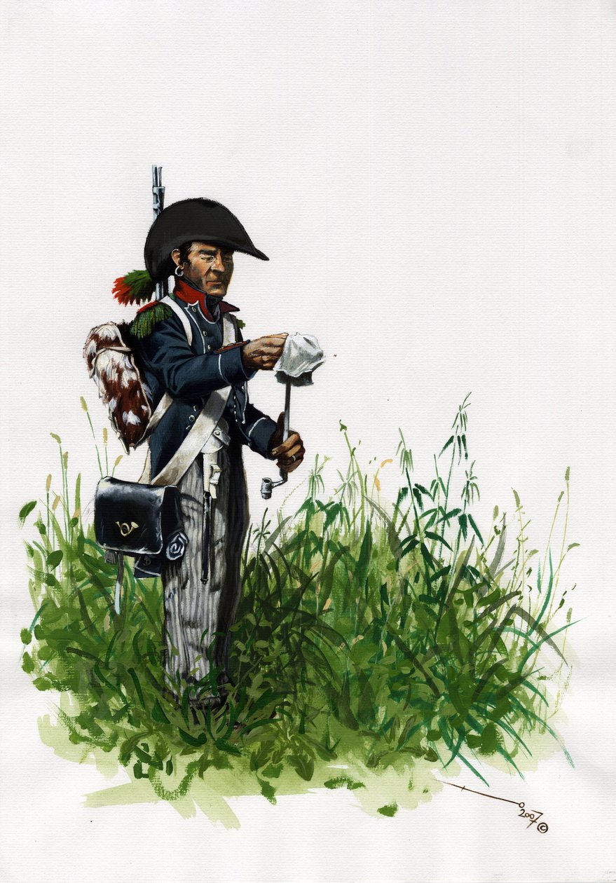 První císařství (1804-1814 a 1815): voják pěšák lovec velké francouzské napoleonské armády. Kresba Alessandro Lonati od Alessandro Lonati